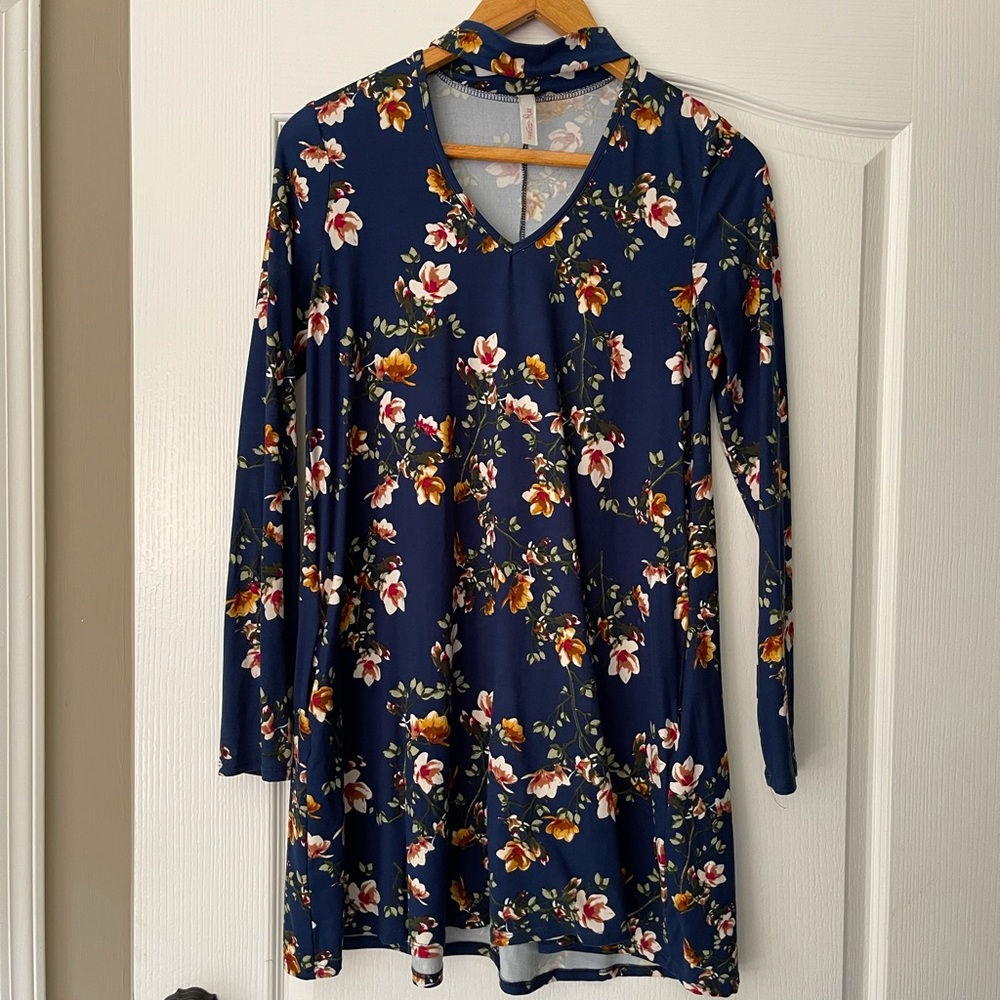 My Story Women’s Long Sleeve Floral Blue Dress